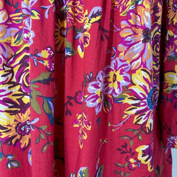BeachLunchLounge  Red Off-Shoulder Floral Smocked Boho Top With Bell Sleeves Siz - Picture 6 of 7